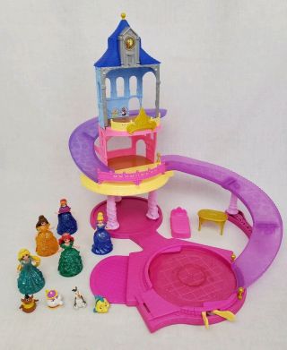 Disney Princess Glitter Glider Castle Magic Clip Polly Pocket Dolls Pets Playset