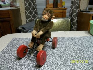 Vintage Steiff Record Peter Monkey On Wheels Jointed Pull Toy Christmas Decor