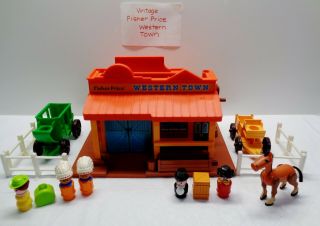 Vintage Fisher Price Little People Play Family Western Town & Accessories