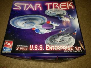 Amt Star Trek 3 Piece U.  S.  S.  Enterprise Set Open Model Kit Space Sci - Fi