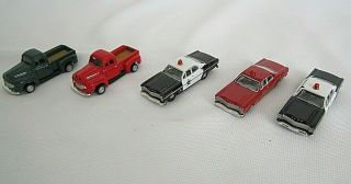 N Scale 5 Vehicles Cmw - Mini Metals 3 Police Cars,  2 Pick Up Trucks
