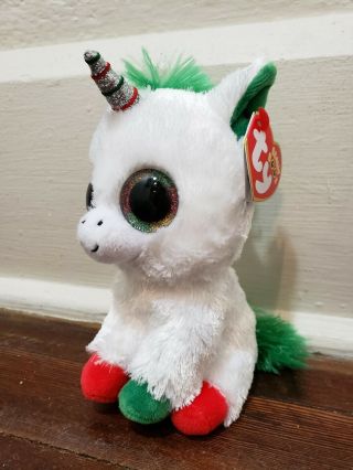 Ty Beanie Boos - 6 " Candy Cane The Christmas Unicorn Plush
