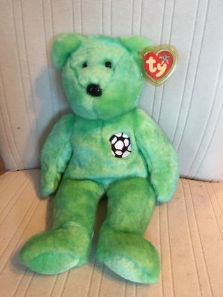 Ty1999 Retired Green Kicks Beanie Baby Teddy Bear Lg 14 " Plush