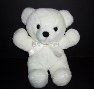 Vtg 14 " Dakin White Cuddles Teddy Bear Plush Satin Bow Stuffed Animal Love Toy