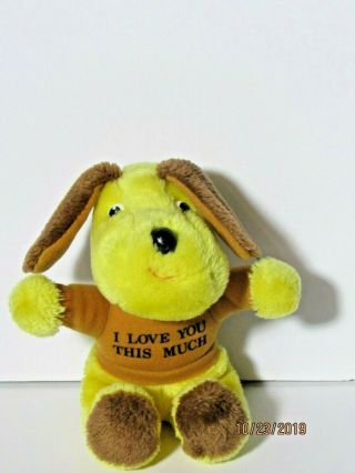 Vintage Russ Berrie Dog Plush I Love You This Much Yellow Brown Stuffed Puppy 7 "