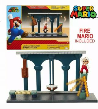 Nintendo Mario Lava Castle Deluxe Play Set Toy 2.  5” Fire Mario Figure