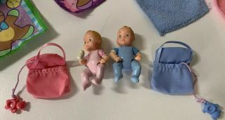 Fisher Price Loving Family Dollhouse Twins Baby Boy & Girl Crib Blanket Car Seat 2