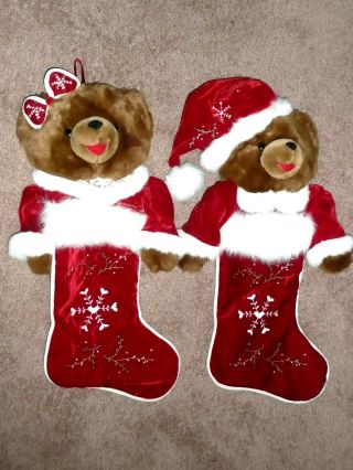 2 Dandee Christmas Stockings Plush Red Snowflake Boy Girl Teddy Bear Dan Dee