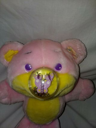 Plush Vintage Playskool Nosy Bear Pink Yellow with Butterfly in Nose 80 ' s Nosey 2
