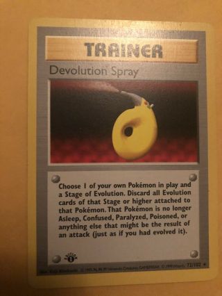 Devolution Spray Pokemon Trainer Card 1st Ed.  Base Set 72/102 Rare Shadowless