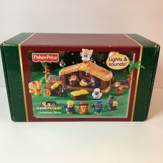 2002 Fisher Price Little People Deluxe Christmas Story Nativity Stable Baby Jesu