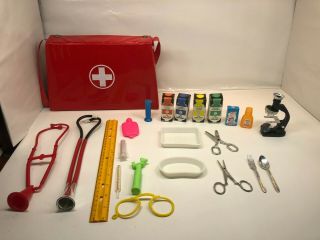 Vintage Kids Toy First Aid Kit With Bag And Utensils Doctor Nurse Kit