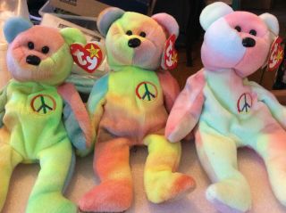 3 Ty Peace Bears February 1 1996.  Pretty Colors.