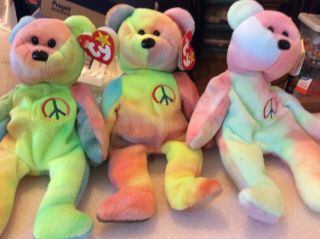 3 TY Peace Bears February 1 1996.  Pretty Colors. 2