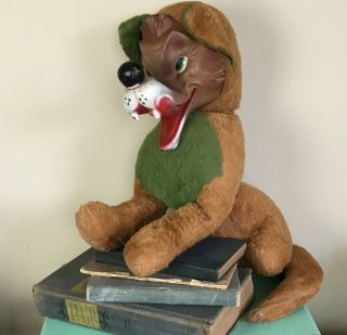 Vtg 50s 60s Rubber Face Big Bad Wolf Plush My Toy Stuffed Animal 16 "