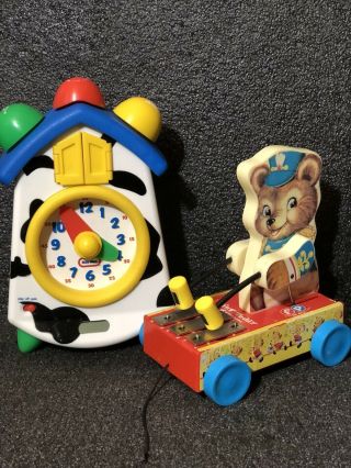 Fisher Price " Tiny Teddy " Bear Xylophone,  Clock - A - Doodle - Moo Learning Clock