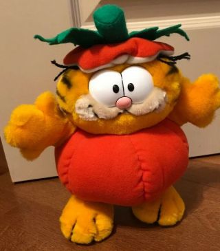 Vintage Garfield Cat In Pumpkin Patch 10 " Plush Stuffed Animal Halloween Fall