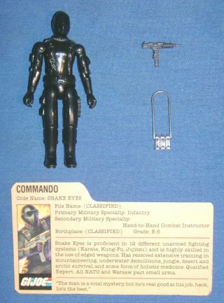 1982 Snake Eyes V.  1 Straight Arm Gi Joe Commando 100 Complete W/file Card Jtc