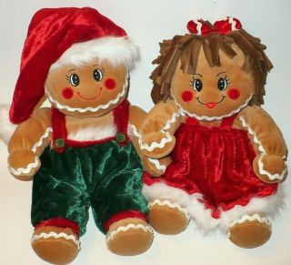 Vtg Dan Dee Christmas Gingerbread Man Boy & Girl Large Plush