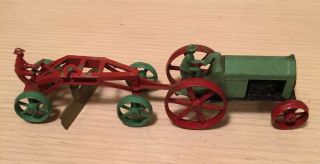Tootsietoy Huber Star Farm Tractor With Rear Hook And Driver Pulling Road Grader