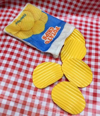Vtg Fisher Price Play Food Potato Chips & Bag Pretend Fun For Tikes Kitchen 1987