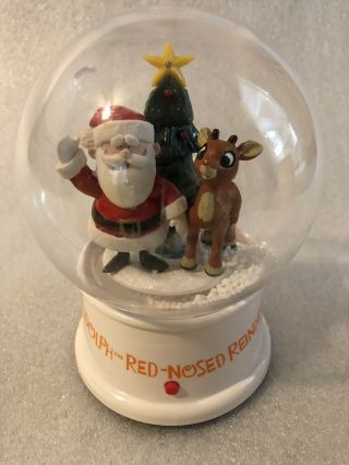 2008 Rudolph The Red Nosed Reindeer & Santa Snow Globe Musical Waterless