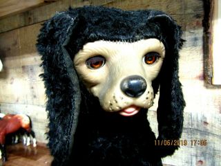 Vintage Rushton Rubber Face Sleepy Eye Black Poodle Plush Dog Open - Shut Eyes