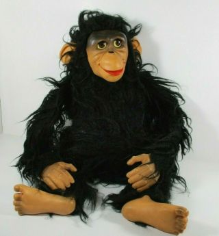 Vintage Black Rubber Faced Monkey Doll - Eyes Open And Close - 24 " Tall
