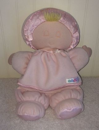 Eden Pink Baby Doll Girl Stuffed Plush Yellow Yarn Hair Closed Eyes Toy 10 "