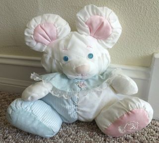 Vintage 1988 Fisher Price Baby Puffalumps White Plush Mouse W/rattle