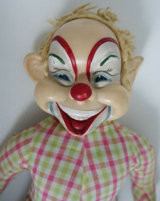 Vintage Rushton Clown Doll Rubber Plush Stuffed Animal Circus Halloween Scary