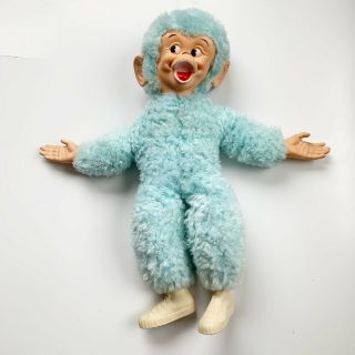 Vintage Rare Blue Rubber Faced Monkey Plush 28” 1950’s / 1960’s