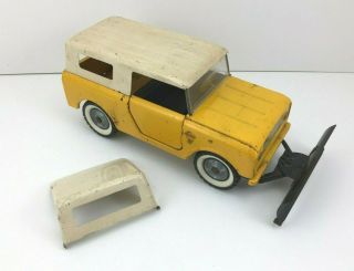 Vintage Tru Scale Scout International Yellow Truck Toy W/ Snow Plow & Extra Top