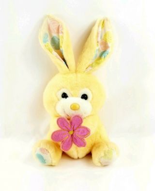 Vintage Dandee Dan Dee Stuffed Plush 1988 Easter Bunny Rabbit Yellow Flower 14 "