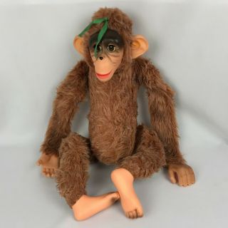 Vintage Rubber Face Hand Feet Monkey 20 " Stuffed Plush Doll Chimp Ape 50 