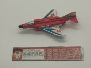 Vintage 1986 Hasbro Transformers G1 Fireflight Jet W/ Card No Weapon