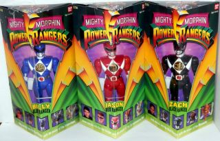 1993 Vintage Bandai 8 " Red Blue And Black Power Rangers In Boxes