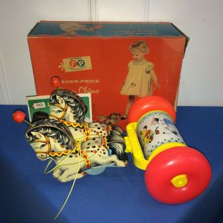 Vtg Fisher Price Pony Chime Pull Toy 1960s Wood & Tin Litho No 138 W/ Box