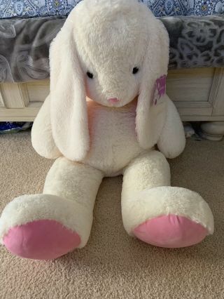 Giant Bunny Plush White Pink Easter Rabbit Stuffed Animal Best Made Toys Jumbo