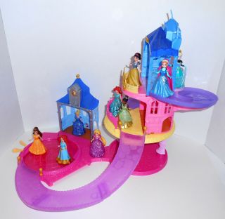 9 Disney Princesses Magic Clip/polly Pocket Dolls Dresses Glitter Glider Castle