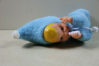 Vintage Rushton Rubber Face Blue & White Baby Pixie With Bottle Cond 3