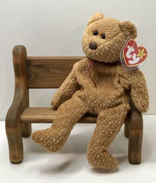 Ty Beanie Baby Curly The Bear With Tag Retired Dob: April 12th,  1996.  Errors