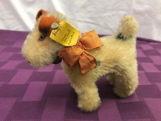 Vintage Steiff 4 ½ " F Foxy Fox Terrier Dog W Button & Yellow Tag