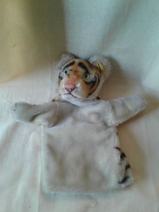 Vintage Steiff Mohair Tiger Hand Puppet With Ear Button 1946 - 1969