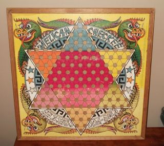 Vintage King - Fu Chinese Checkers / Straits Rummy Game Board Wooden Frame