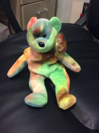 Vintage Ty Beanie Baby Garcia Tie Dyed Bear 3rd Gen Ht 2nd Tt 4051