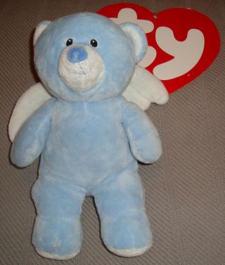 Ty Pluffies Little Angel Blue Bear 2011 No Tag Beanie 11 " Plush Toy Wings