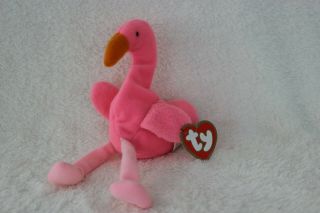Rare Ty Teenie Beanie Baby Pinky The Flamingo Nwt Wing & Tush Tags Ships