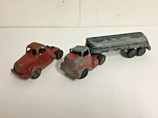Vintage Tootsietoy Mack Semi Truck And Tanker Trailer & Cabover Semi Truck