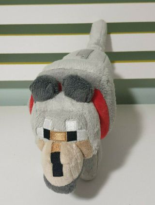 Minecraft Toy Wolf Plush Toy 37cm Long Grey Wolf Red Collar Mojang